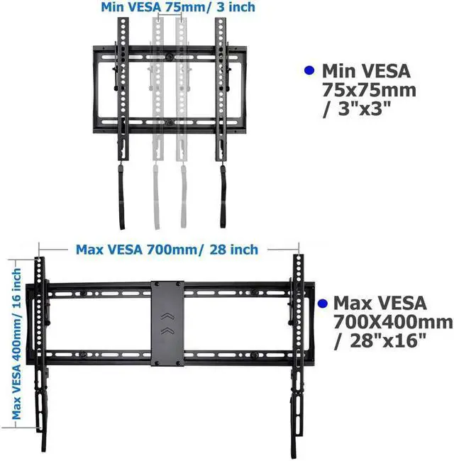 Alt view image 2 of 7 - VideoSecu Heavy Duty Tilt Wall Mount for Most 32" to 85" TV LCD LED UHD 3D HDTV Flat Panel Screen Display Bracket with VESA 700x400mm with HDMI Cable BXM
