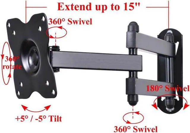 Alt view image 2 of 5 - VideoSecu Articulating Tilt TV Wall Mount for Most 19 22 23 24 26 27 28 29" AOC JVC Sansui LCD LED Monitor Full Motion Swivel Bracket with VESA 100x100/75x75mm C1B