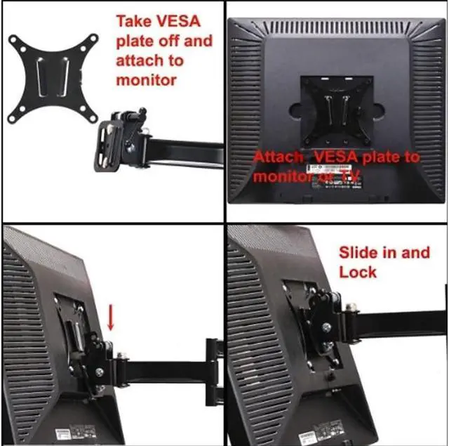 Alt view image 3 of 5 - VideoSecu Articulating Arm TV Wall Mount Tilt Swivel Full Motion Bracket for most 15 16 17 19 20 22 23 24 26 27 inch Monitor LCD LED 3D HDTV Flat Panel Screens - mounting hole pattern 75/100mm A28