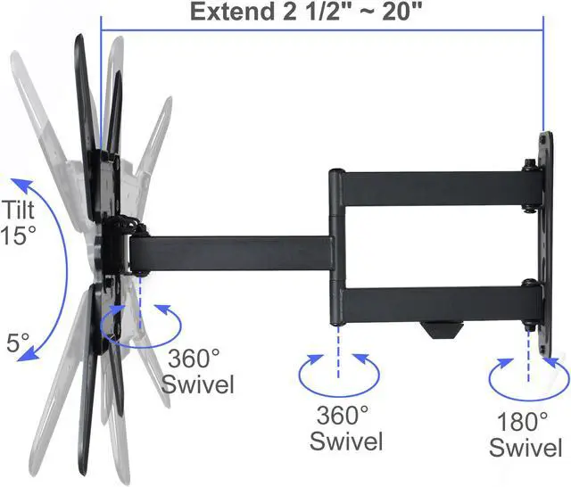 Alt view image 3 of 7 - VideoSecu Heavy Duty Tilt Swivel TV Wall Mount for most 26 29 32 37 39 40 43 46 48 50 55" LCD LED UHD HDTV with loading 88lbs, Max VESA 400x400mm, long extension 20" bxp