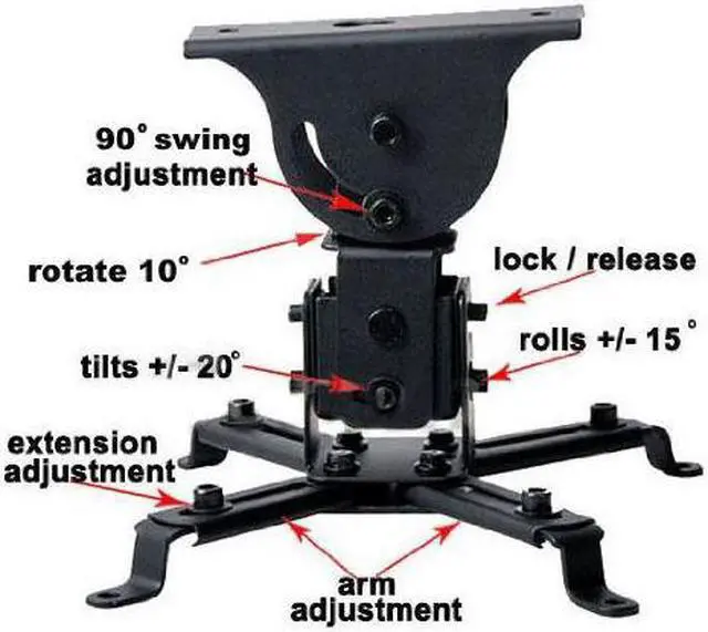 Alt view image 3 of 7 - VideoSecu Swivel Tilt Rotate Adjustable Height LCD DLP Projector Ceiling Mount Bracket with Extendable Pole - Fits Flat or Vaulted Ceiling/ Cable Management 1C9