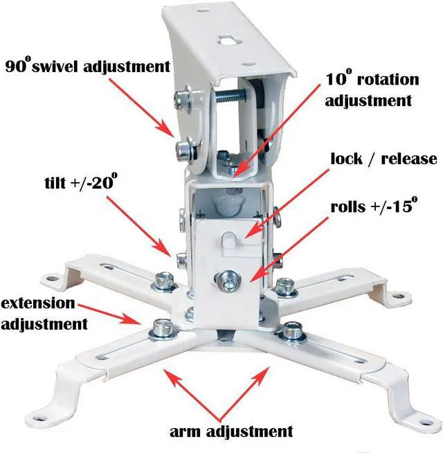 Alt view image 3 of 7 - VideoSecu Tilt Swivel Rotate LCD DLP Projector Ceiling Mount Bracket Fits Flat or Vaulted Ceiling with Extendable Pole - Height Adjustable/ Cable Management 3CA