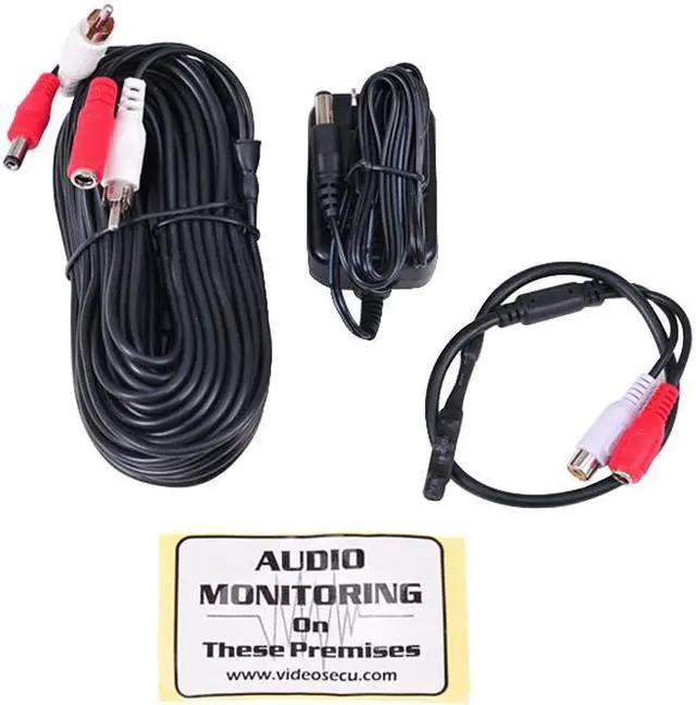 Main image of VideoSecu Audio Monitoring Recording High Sensitive Security  Pre-amp Microphone for CCTV Surveillance DVR System with Cable and Power Supply WE6