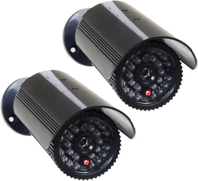 Main image of VideoSecu 2 Pack Fake Security Camera Dummy Infrared IR LED Light CCTV Home Bullet with Blinking Flashing Light Indoor Imitation Simulated Surveillance BFB