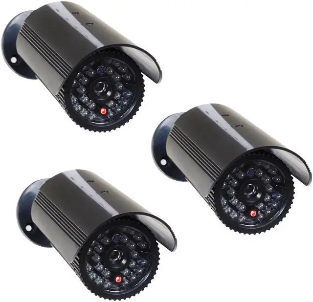 Main image of VideoSecu 3 Packs of Fake Surveillance Security Camera Dummy Infrared IR LED Light CCTV Home Bullet Camera with Blinking Flashing Light Indoor Imitation Simulated BFF