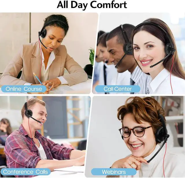 Alt view image 3 of 6 - HROEENOI Premium USB Wired Headset with Noise-Cancelling Microphone, Ideal for PC, Laptop, Zoom Calls, Skype Meetings, Call Centers, and Home Office Use with in-Line Controls for Volume & Mic Mute