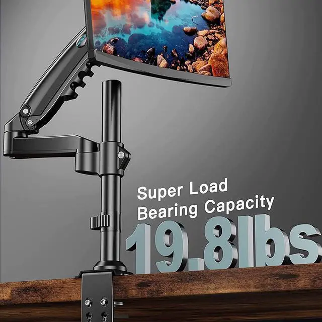 Alt view image 2 of 7 - HUANUO Single Monitor Stand - Gas Spring Single Arm Monitor Desk Mount Fit 17 to 32 inch Screens, Height Adjustable VESA Bracket with Clamp, Grommet Mounting Base, Hold up to 19.8lbs