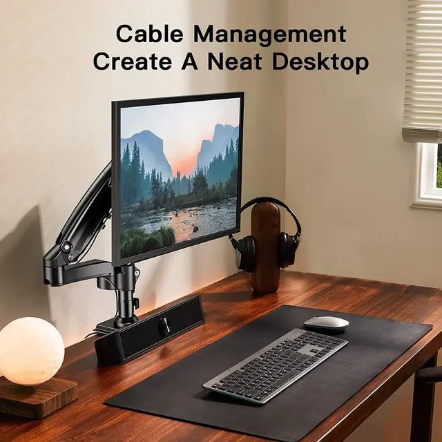 Alt view image 7 of 7 - HUANUO Single Monitor Stand - Gas Spring Single Arm Monitor Desk Mount Fit 17 to 32 inch Screens, Height Adjustable VESA Bracket with Clamp, Grommet Mounting Base, Hold up to 19.8lbs