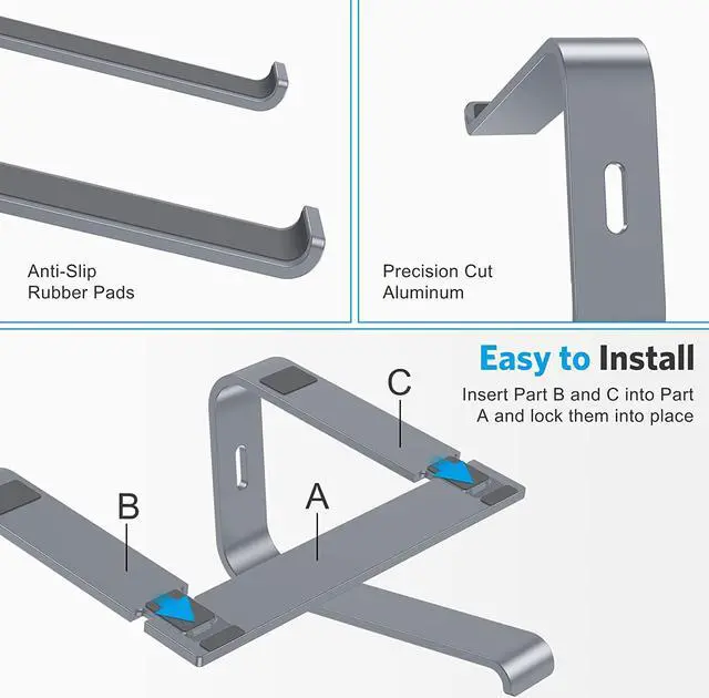 Alt view image 5 of 7 - Laptop Stand for Desk, Detachable Laptop Riser, Aluminum Laptop Holder, Compatible with MacBook Air/Pro, Dell, HP, and All Laptops (11-16 inch), Grey
