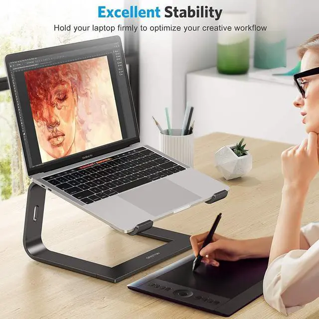 Alt view image 3 of 7 - Laptop Stand, Detachable Laptop Mount, Aluminum Laptop Holder Stand for Desk, Compatible with MacBook Air/Pro, Dell, HP, Lenovo and All Laptops (11-16 inch), Black