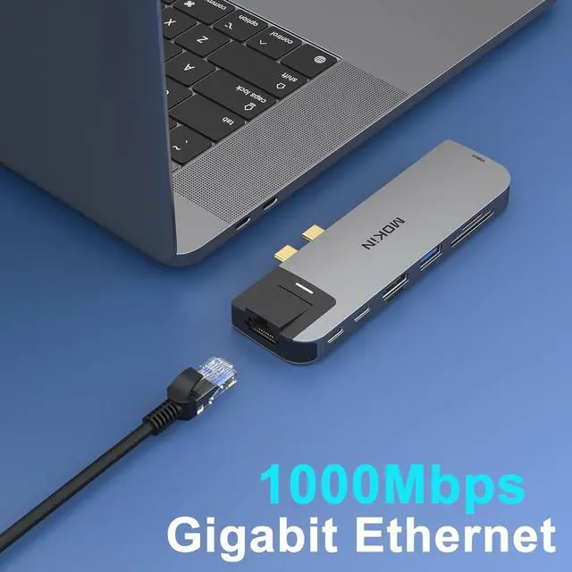 Alt view image 7 of 7 - USB C Multiport Adapter Hub Mac Dongle for MacBook Pro/Air with 4K HDMI Port Gigabit ethernet 2 USB TF/SD Card Reader USB-C 100W PD and Thunderbolt 3