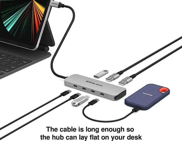 Alt view image 5 of 7 - EZQuest USB C Hub - 7 in 1 USB C Splitter 10Gbps Ultra-Fast with 3X Gen 2 USB-C Hub Ports 10Gbps, 3X USB 3.0 Ports 5Gbps, 1X USB-C 3.0 Power Delivery 5Gbps Data  MacBooks, Dell & More Type C Devices