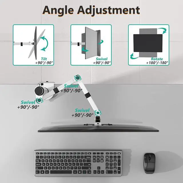 Alt view image 5 of 7 - WALI Monitor Arm Mount for Desk, Single Computer Desk Mount, Monitor Bracket Mount Stand Single, up to 32 inch, 22 lbs (M001-W), White