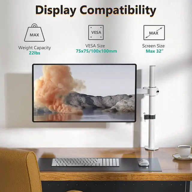 Alt view image 3 of 7 - WALI Monitor Arm Mount for Desk, Single Computer Desk Mount, Monitor Bracket Mount Stand Single, up to 32 inch, 22 lbs (M001-W), White