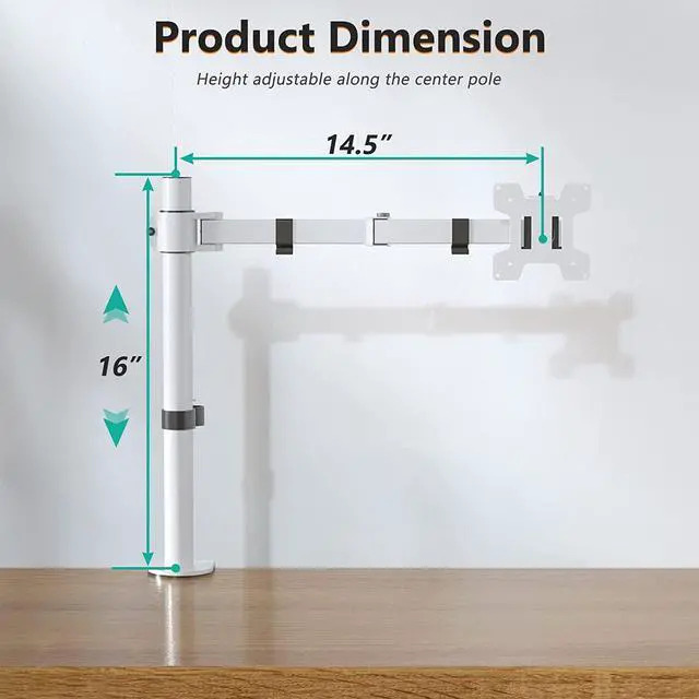 Alt view image 4 of 7 - WALI Monitor Arm Mount for Desk, Single Computer Desk Mount, Monitor Bracket Mount Stand Single, up to 32 inch, 22 lbs (M001-W), White