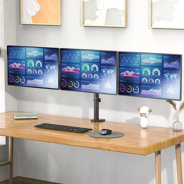 Alt view image 2 of 7 - WALI Triple Monitor Mount, Three Monitor Desk Mount Fits 13-27in Screens,Holds up to 22lbs, Multiple Monitor Stand with Tilt, Swivel, Rotation, VESA 75x75,100x100mm(M003S), Black