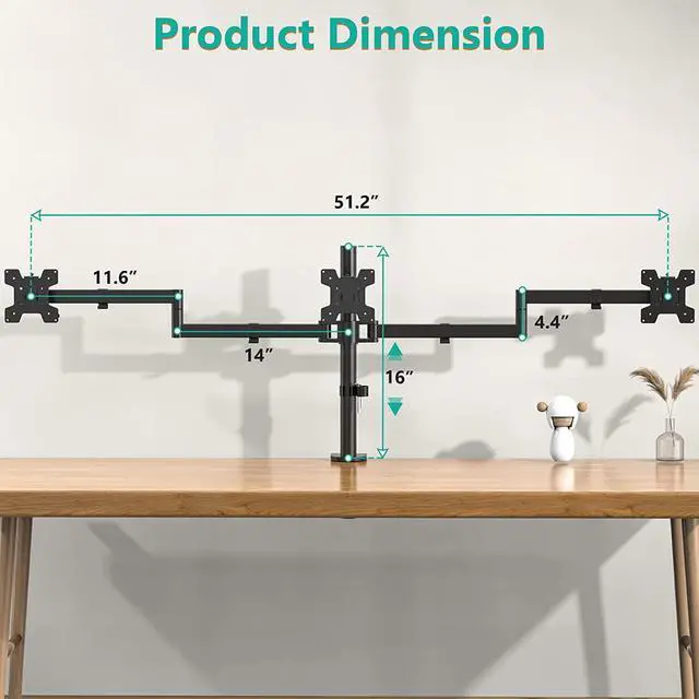 Alt view image 6 of 7 - WALI Triple Monitor Mount, Three Monitor Desk Mount Fits 13-27in Screens,Holds up to 22lbs, Multiple Monitor Stand with Tilt, Swivel, Rotation, VESA 75x75,100x100mm(M003S), Black