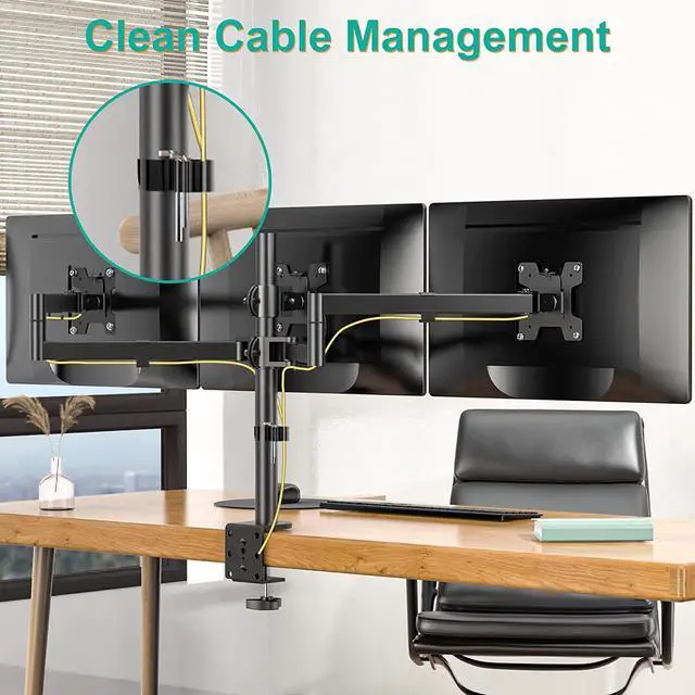 Alt view image 7 of 7 - WALI Triple Monitor Mount, Three Monitor Desk Mount Fits 13-27in Screens,Holds up to 22lbs, Multiple Monitor Stand with Tilt, Swivel, Rotation, VESA 75x75,100x100mm(M003S), Black