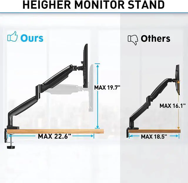 Alt view image 4 of 7 - MOUNTUP Dual Monitor Mount for 2 Max 35 inch Ultrawide Screens, Hold 6.6-30.9lbs, Full Motion Gas Spring Monitor Desk Arm, Heavy Duty Dual Monitor Stand for Desk, VESA Bracket with Clamp/Grommet Base