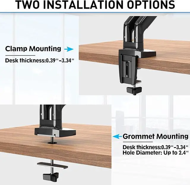 Alt view image 6 of 7 - MOUNTUP Dual Monitor Mount for 2 Max 35 inch Ultrawide Screens, Hold 6.6-30.9lbs, Full Motion Gas Spring Monitor Desk Arm, Heavy Duty Dual Monitor Stand for Desk, VESA Bracket with Clamp/Grommet Base