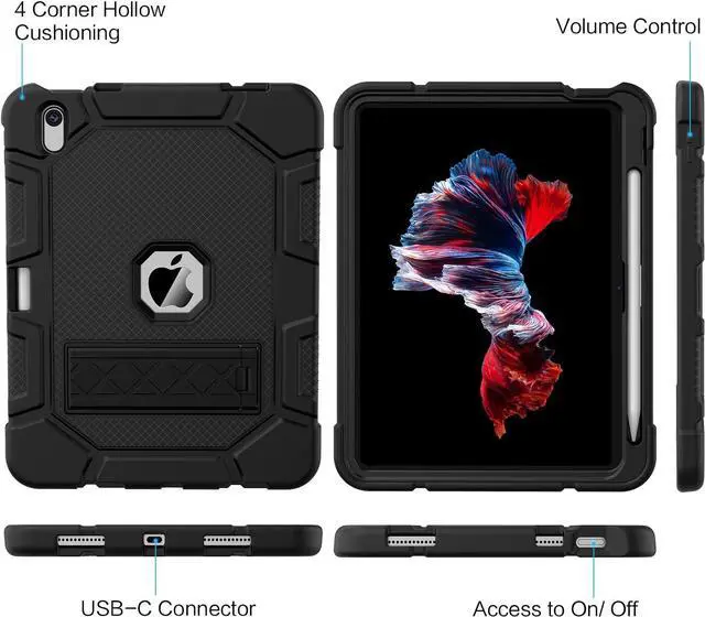 Alt view image 6 of 6 - Case for iPad (A16) 11th Generation 11 Inch 2025 / iPad 10th Generation 10.9 Inch 2022, [Built-in Pencil Holder] Heavy Duty Shockproof Rugged Protective Case, Black