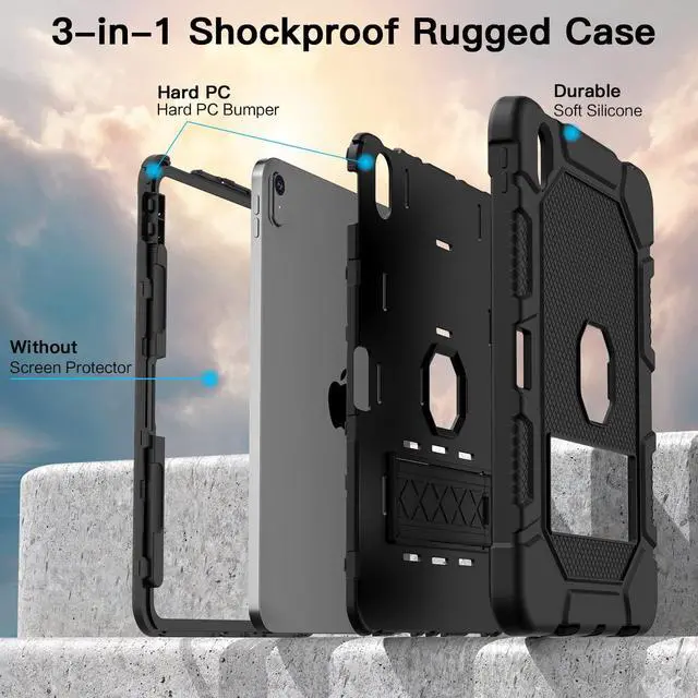 Alt view image 5 of 6 - Case for iPad (A16) 11th Generation 11 Inch 2025 / iPad 10th Generation 10.9 Inch 2022, [Built-in Pencil Holder] Heavy Duty Shockproof Rugged Protective Case, Black