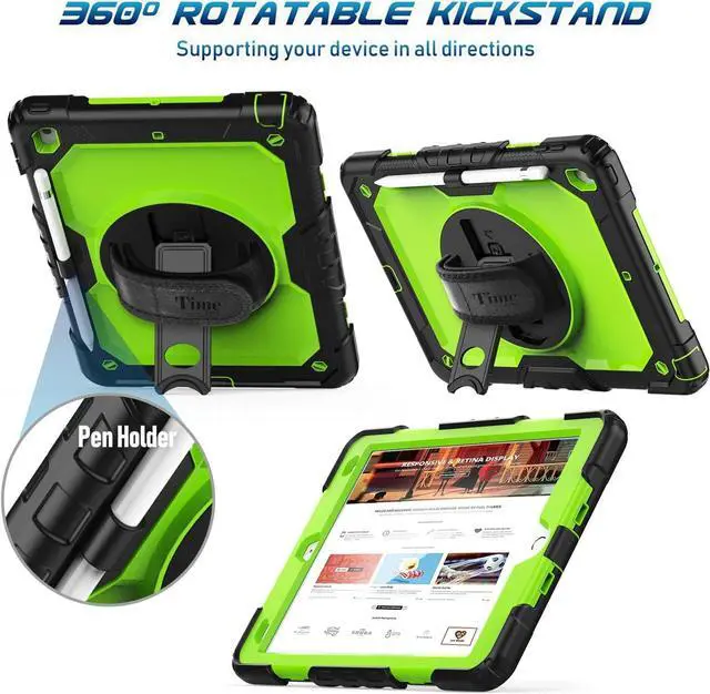 Alt view image 5 of 7 - iPad 9th/ 8th/ 7th Generation Case (iPad 10.2 Case, iPad 9/8/ 7 Gen Case): with Strong Protection, Screen Protector, Hand Strap, Shoulder Strap, 360° Rotating Stand, Pencil Holder - Green