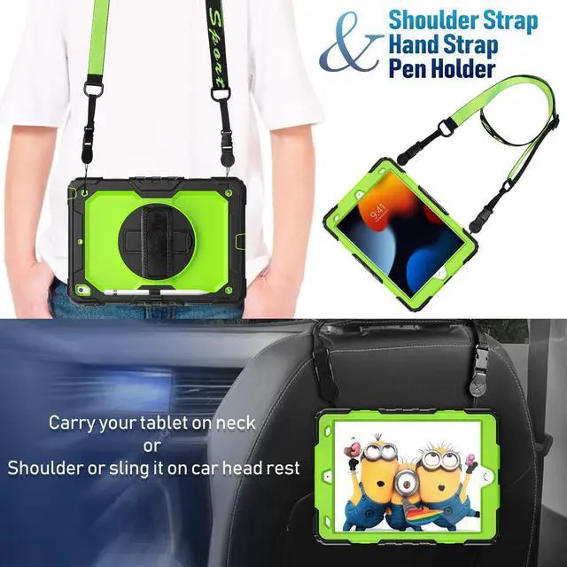Alt view image 4 of 7 - iPad 9th/ 8th/ 7th Generation Case (iPad 10.2 Case, iPad 9/8/ 7 Gen Case): with Strong Protection, Screen Protector, Hand Strap, Shoulder Strap, 360° Rotating Stand, Pencil Holder - Green