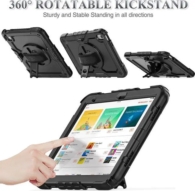 Alt view image 3 of 7 - Case for iPad mini 5/4 with Screen Protector Pencil Holder [360 Rotating Hand Strap] & Stand, Drop-Proof Case for iPad mini 5th/4th Generation 7.9 inch (Black+Red)