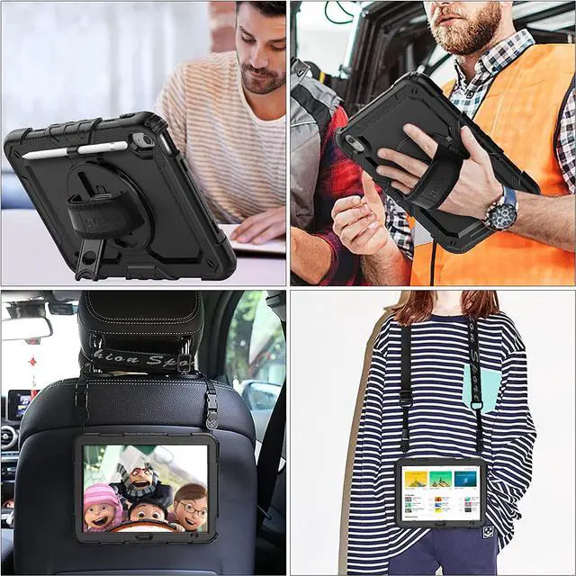 Alt view image 4 of 7 - Case for iPad mini 5/4 with Screen Protector Pencil Holder [360 Rotating Hand Strap] & Stand, Drop-Proof Case for iPad mini 5th/4th Generation 7.9 inch (Black+Red)