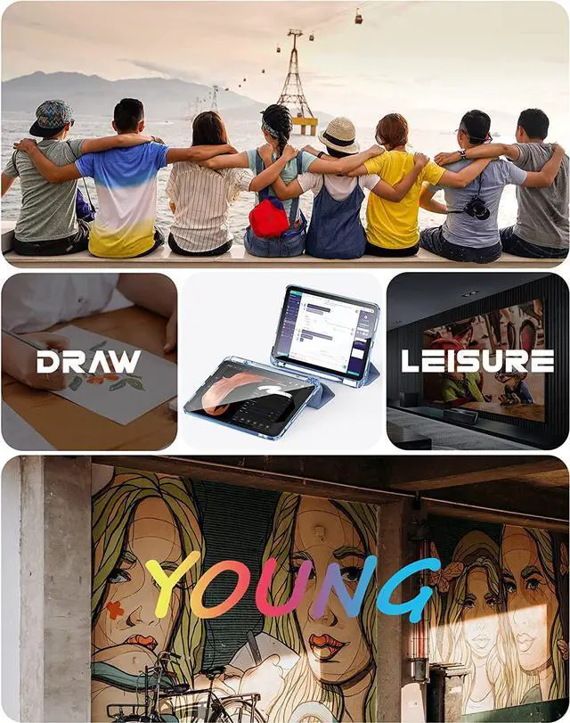 Alt view image 7 of 7 - INFILAND Compatible with iPad (A16) 11th Generation 11 Inch 2025 Case, iPad 10th Generation Case 2022 10.9 Inch 2022, Crystal Clear with Slot for Pencil & Charging Adapter, Cerulean Blue