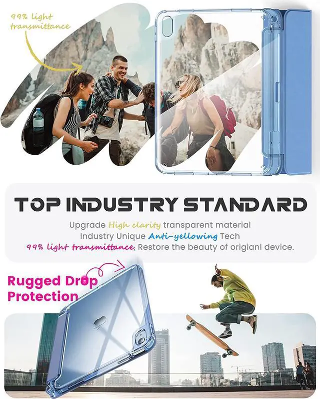 Alt view image 3 of 7 - INFILAND Compatible with iPad (A16) 11th Generation 11 Inch 2025 Case, iPad 10th Generation Case 2022 10.9 Inch 2022, Crystal Clear with Slot for Pencil & Charging Adapter, Cerulean Blue