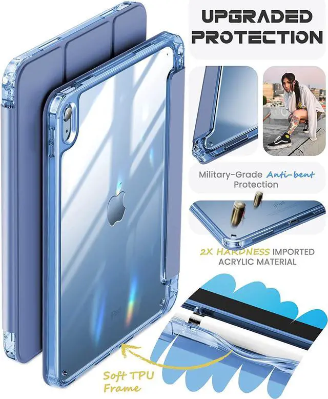 Alt view image 5 of 7 - INFILAND Compatible with iPad (A16) 11th Generation 11 Inch 2025 Case, iPad 10th Generation Case 2022 10.9 Inch 2022, Crystal Clear with Slot for Pencil & Charging Adapter, Cerulean Blue