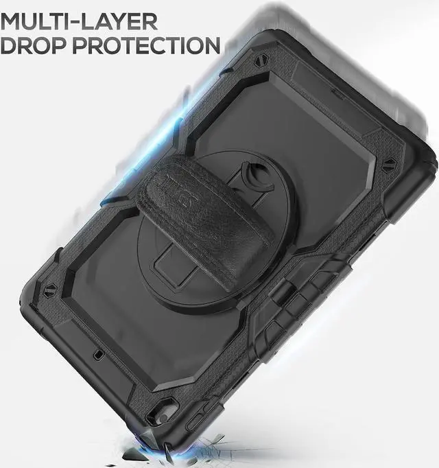 Alt view image 7 of 7 - iPad 9th/ 8th/ 7th Generation Case 10.2" 2021/2020/2019, Full-Body Shockproof Heavy Duty Protective Case with Screen Protector, 360° Rotating Stand/Handle/Shoulder Strap for iPad 10.2, Black