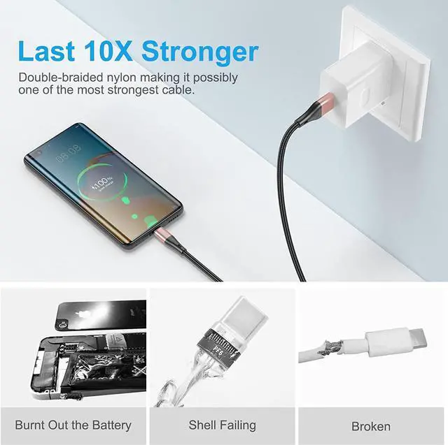 Alt view image 4 of 7 - USB Type C Cable Fast Charging,3pack 10ft Premium Nylon Braided 3A Rapid Charger Quick Cord,Type C to A Cable Compatible for Samsung Galaxy S21 S20 S10 S9 S8 Plus,Note 20 10 9 8, LG V50 V40 G8Pink