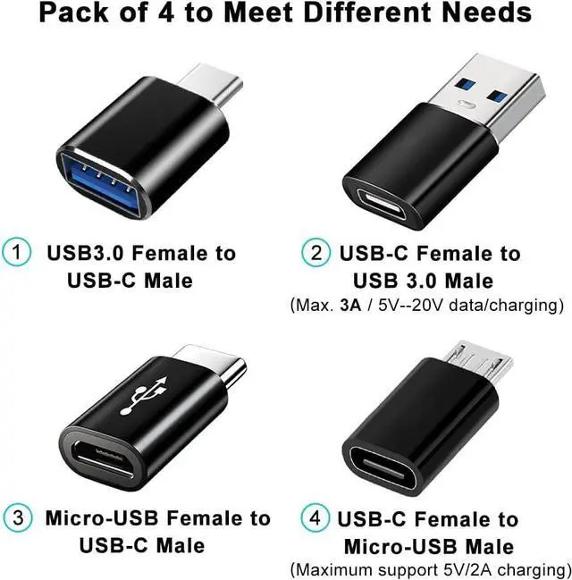 Alt view image 2 of 7 - USB C Adapters 4 Pack USB C to USB 3.0 OTG Adapter Micro USB to USB C Adapter Compatible with MacBook Pro  Galaxy Smartphones Laptop PC in Car and More