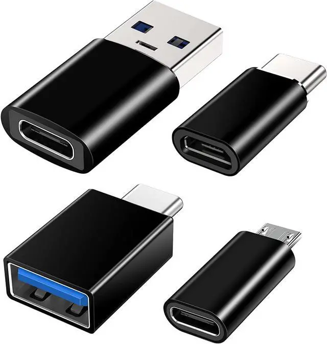 Main image of USB C to USB Adapter (4 Pack) 3.1 USB C Female to USB Male Adapter USB C to Micro USB Adapter OTG Type C Charger Converter Compatible with iPhone PC Samsung iPad Laptop MacBook Google AirPods