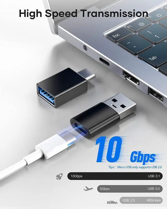 Alt view image 3 of 7 - USB C to USB Adapter (4 Pack) 3.1 USB C Female to USB Male Adapter USB C to Micro USB Adapter OTG Type C Charger Converter Compatible with iPhone PC Samsung iPad Laptop MacBook Google AirPods