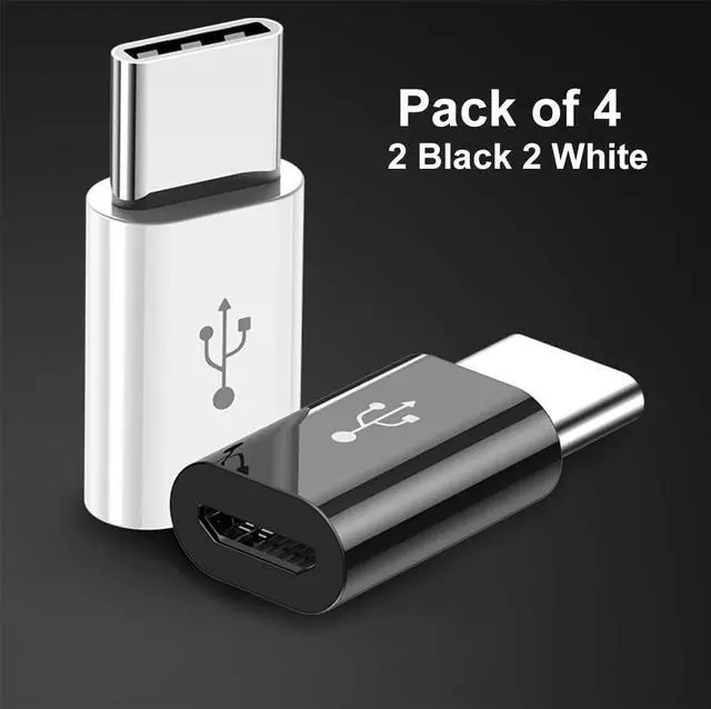 Alt view image 5 of 7 - Adapter Micro USB to USB C (4 Pack) Micro-USB Female to USB-C Male OTG Adapter Compatible with  Galaxy LG  Type-C Phones Tablets and More (2 Black and 2 White)