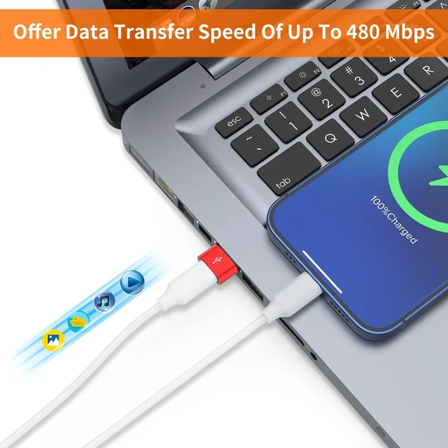 Alt view image 3 of 6 - USB C Female to USB Male Adapter 4-Pack Type C to USB A Charger Adapter for iWatch Watch Series 7 SE iPhone 11 12 13 14 15 16 Pro Max Galaxy S24 S23 S22 Google Pixel 6 XL iPad Pro