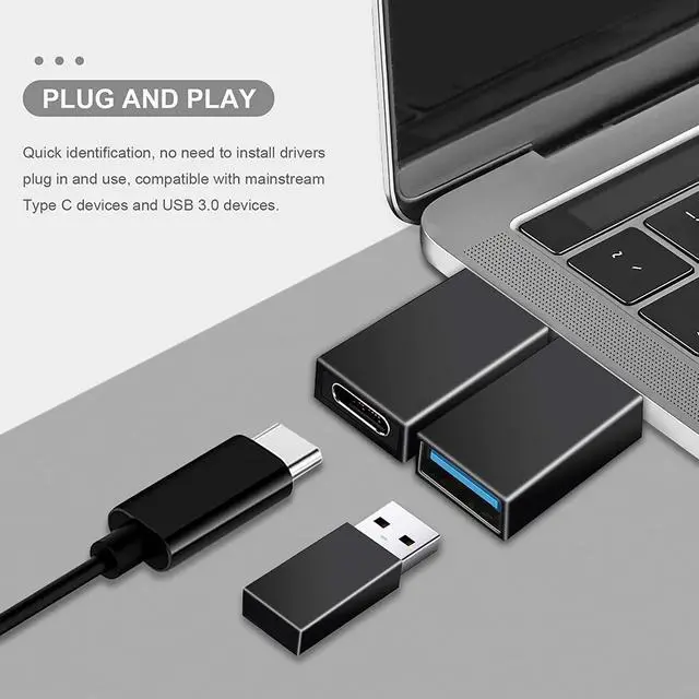 Alt view image 2 of 7 - USB C to USB Adapter 4-Pack [2 Type C Female to A Male Charger Converters] & [2 USB C Male to USB Female] for  Watch Ultra 8 9 iPhone 15 Pro Max 14 13 12 AirPods-Black