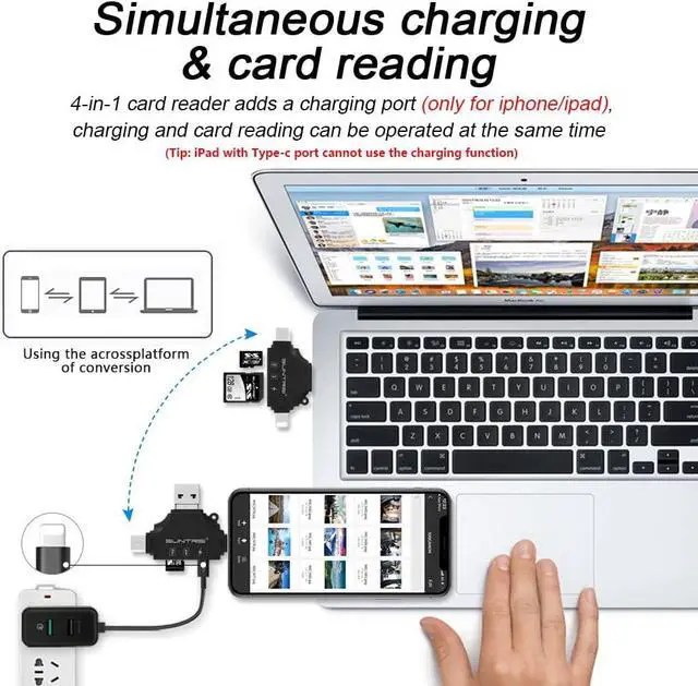 Alt view image 5 of 7 - 4 in 1 SD Card Reader for iPhone ipad Android Mac PC Camera Micro SD Card Reader SD Card Adapter Portable Memory Card Reader Trail Camera Viewer for SD and TF Card
