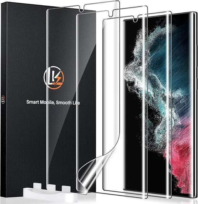 Main image of 3 Pack for  Galaxy S22 Ultra Screen Protector [Not Glass] [Support Fingerprint Unlock] Bubble Free with Easy Installation Tool 3D Curved Max Coverage for S22 Ultra 6.8-inch