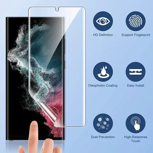 Alt view image 4 of 6 - 3 Pack for  Galaxy S22 Ultra Screen Protector [Not Glass] [Support Fingerprint Unlock] Bubble Free with Easy Installation Tool 3D Curved Max Coverage for S22 Ultra 6.8-inch