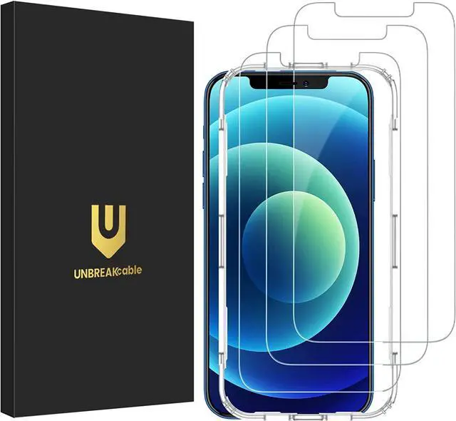 Main image of UNBREAKcable 3-Pack Screen Protector for iPhone 12 / iPhone 12 Pro, Double Shatterproof Tempered Glass [Easy Installation] [9H Hardness] [99.99% HD Clear] [Case Friendly] for iPhone 6.1 inch
