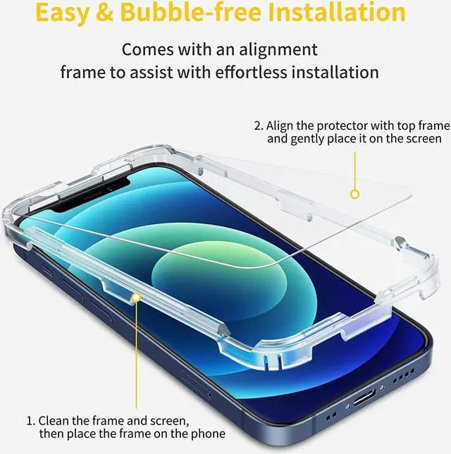 Alt view image 3 of 7 - UNBREAKcable 3-Pack Screen Protector for iPhone 12 / iPhone 12 Pro, Double Shatterproof Tempered Glass [Easy Installation] [9H Hardness] [99.99% HD Clear] [Case Friendly] for iPhone 6.1 inch