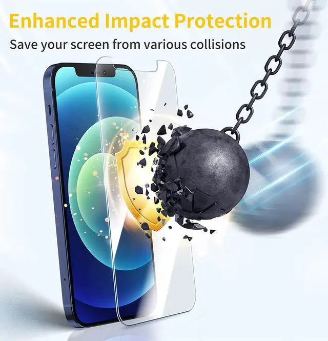 Alt view image 4 of 7 - UNBREAKcable 3-Pack Screen Protector for iPhone 12 / iPhone 12 Pro, Double Shatterproof Tempered Glass [Easy Installation] [9H Hardness] [99.99% HD Clear] [Case Friendly] for iPhone 6.1 inch