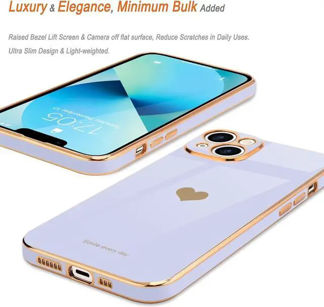 Alt view image 4 of 7 - Teageo Compatible with iPhone 13 Case for Girl Women Cute Love-Heart Luxury Bling Plating Soft Back Cover Raised Full Camera Protection Bumper Silicone Shockproof Phone Case for iPhone 13, Purple