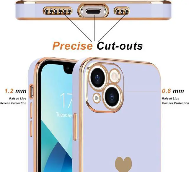 Alt view image 3 of 7 - Teageo Compatible with iPhone 13 Case for Girl Women Cute Love-Heart Luxury Bling Plating Soft Back Cover Raised Full Camera Protection Bumper Silicone Shockproof Phone Case for iPhone 13, Purple