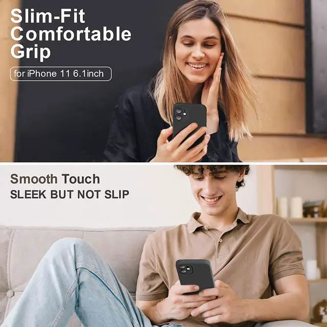 Alt view image 2 of 7 - Compatible with iPhone 11 Case Upgraded Liquid Silicone with [Flat Edges] [Camera Protection] [Soft Anti-Scratch Microfiber Lining] Phone Case for iPhone 11 6.1 inch - Black